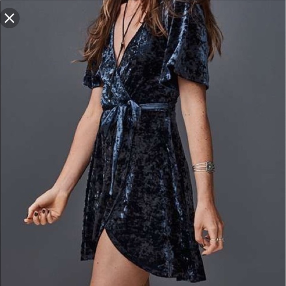 Crushed velvet wrap dress